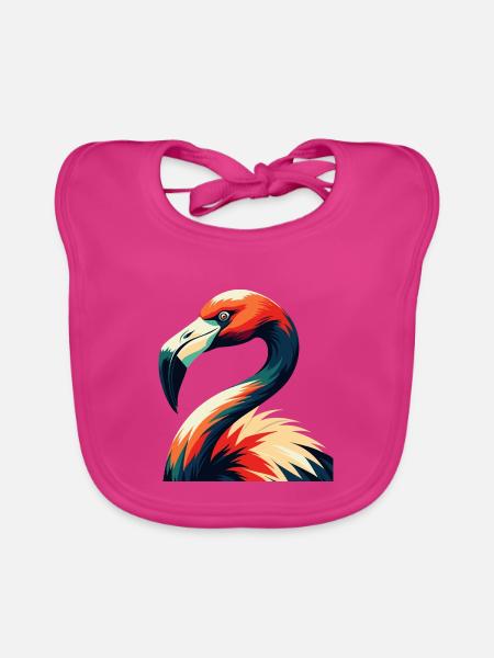 Flamingo Cartoon Figur Buntes Haustier Tier - Baby Bio-Lätzchen - Fuchsia - Vorne