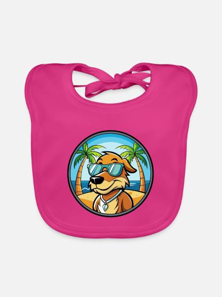 Poitevin Hound Hund Rasse Cartoon Sonnenbrille Strand - Baby Bio-Lätzchen - Fuchsia - Vorne