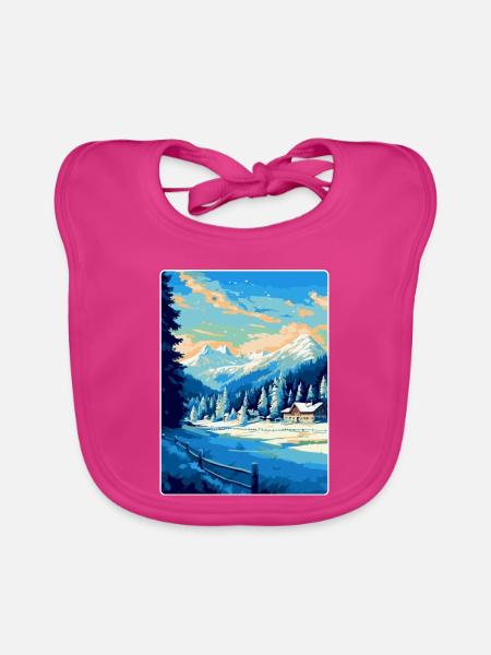Kitzbuhel Austria Vintage Travel Poster Souvenir - Organic Baby Bibs - fuchsia - Front