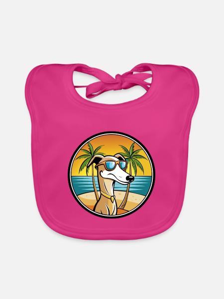 Alter kroatischer Windhund Hunderasse Cartoon Strand - Baby Bio-Lätzchen - Fuchsia - Vorne