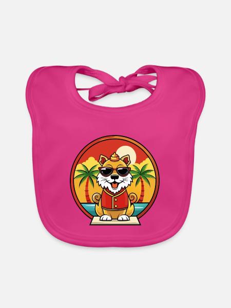 Chinesische kaiserliche Hunderasse Cartoon Sonnenbrille Strand - Baby Bio-Lätzchen - Fuchsia - Vorne