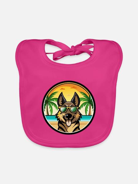 Berger d’Europe de l’Est Race Cartoon Beach - Bavoir bio Bébé - fuchsia - Devant