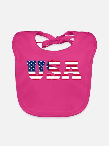 Stars & Stripes Lettermark USA - Baby Bio-Lätzchen - Fuchsia - Vorne