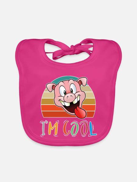 Baby Kind Sprüche Cool Retro Schwein - Baby Bio-Lätzchen - Fuchsia - Vorne