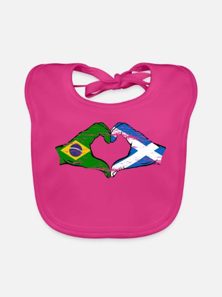 Brésil Ecosse drapeau mains forme de coeur utilisé - Bavoir bio Bébé - fuchsia - Devant