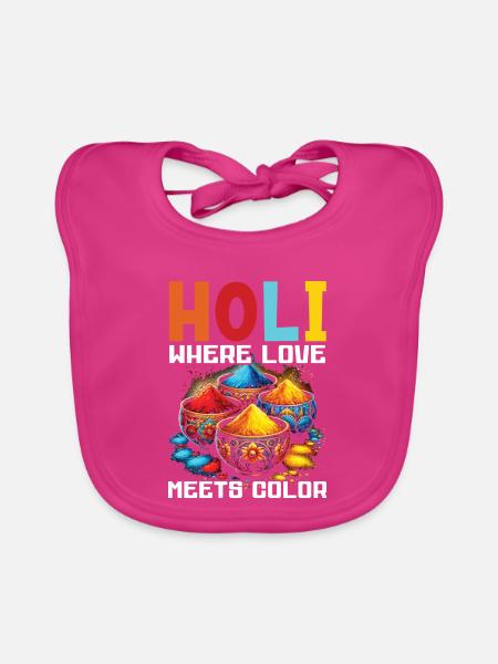 Happy Holi Grüße Hinduismus Indisches Fest - Baby Bio-Lätzchen - Fuchsia - Vorne