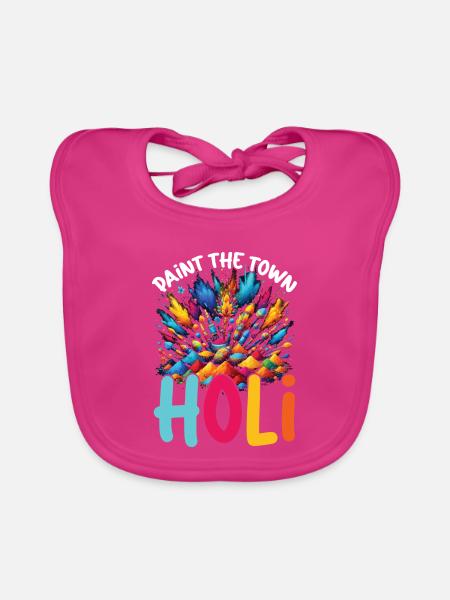 Happy Holi Grüße Hinduismus Indisches Fest - Baby Bio-Lätzchen - Fuchsia - Vorne
