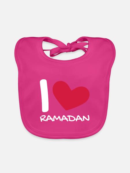 Ich liebe Ramadan Geschenk Herz - Baby Bio-Lätzchen - Fuchsia