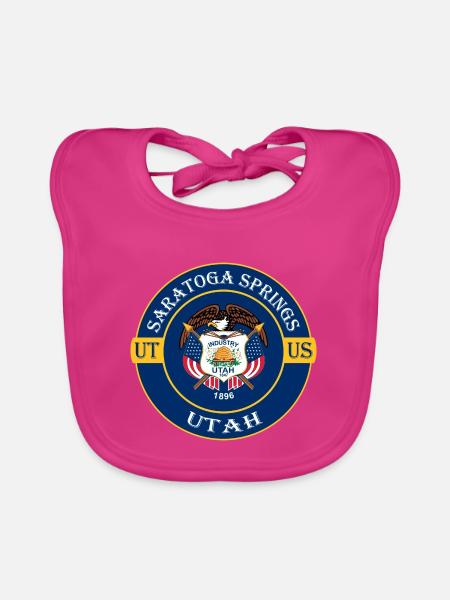 Saratoga Springs Utah Flagge USA Souvenir Abzeichen - Baby Bio-Lätzchen - Fuchsia
