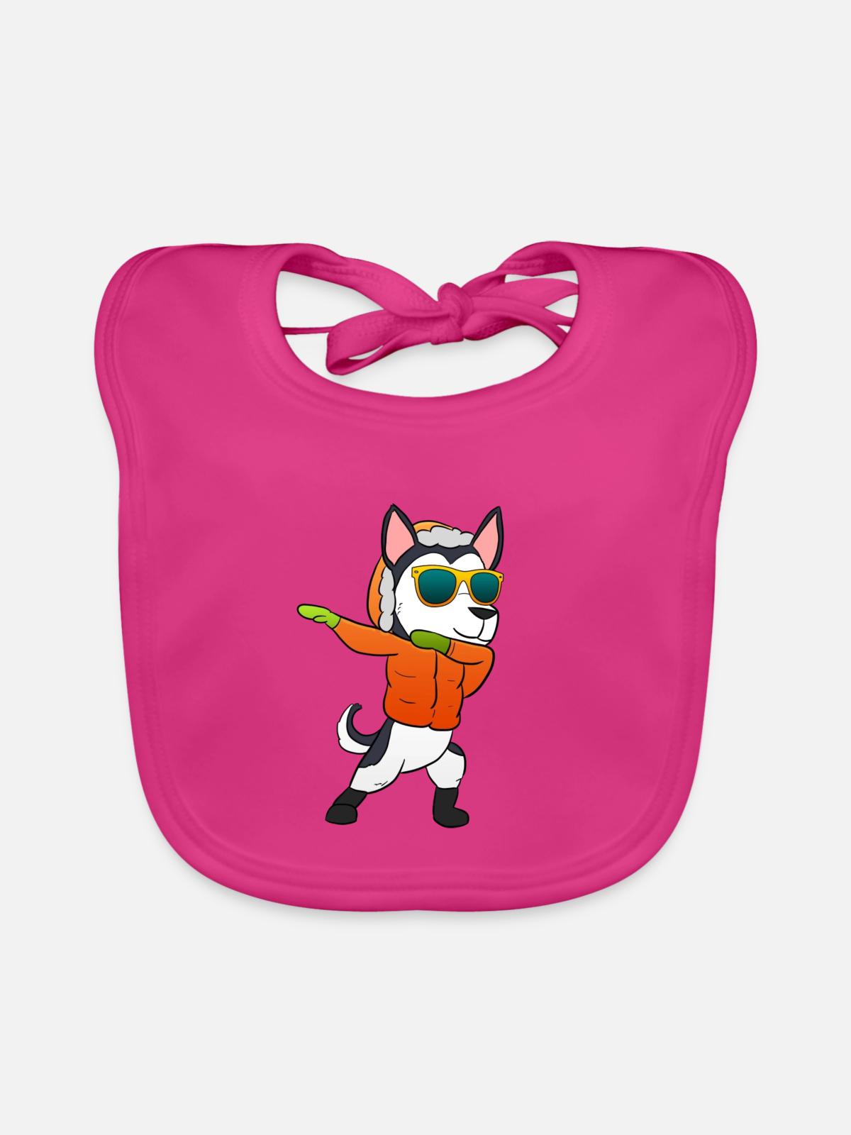Husky Weihnachtsgeschenk - Baby Bio-Lätzchen - Fuchsia - Vorne