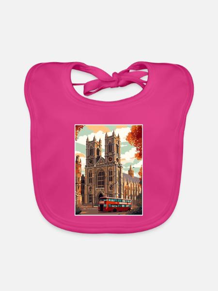 Westminster Abbey London Vintage Reiseposter WPA - Baby Bio-Lätzchen - Fuchsia - Vorne