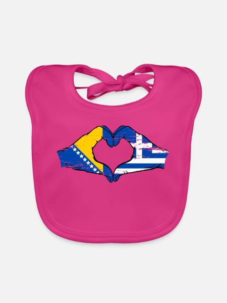 Bosnien Griechenland Flagge Hände Herzform used - Baby Bio-Lätzchen - Fuchsia