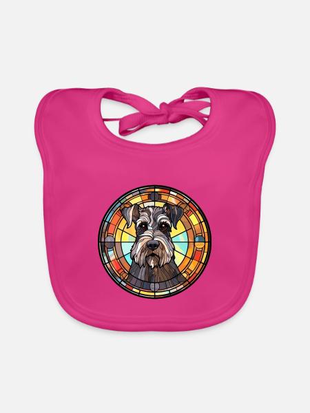 Standard Schnauzer Hunderasse Buntglas Colorfu - Baby Bio-Lätzchen - Fuchsia - Vorne