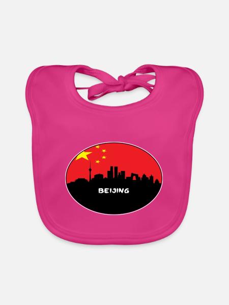 Peking-China-Flaggen-Skyline-Schattenbild-Reise - Baby Bio-Lätzchen - Fuchsia - Vorne