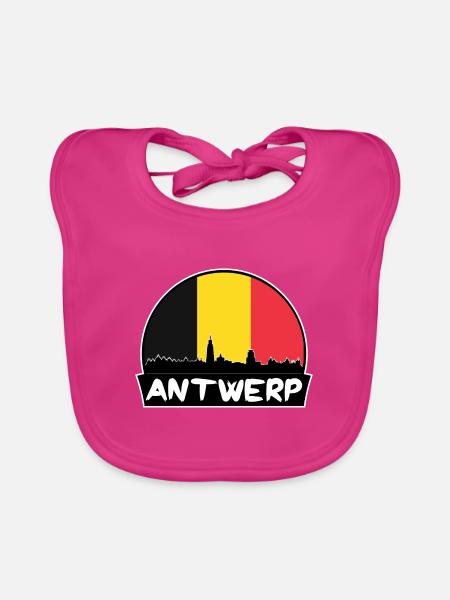Antwerpen Belgien Flagge Skyline Silhouette Reisen - Baby Bio-Lätzchen - Fuchsia
