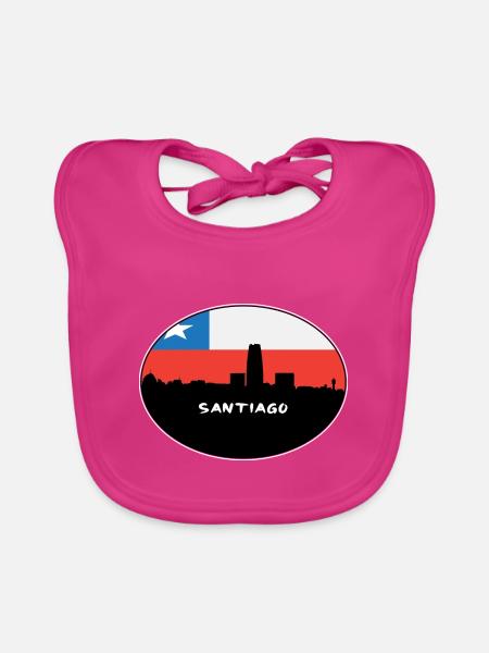 Santiago-Chile-Flaggen-Skyline-Schattenbild-Reise - Baby Bio-Lätzchen - Fuchsia