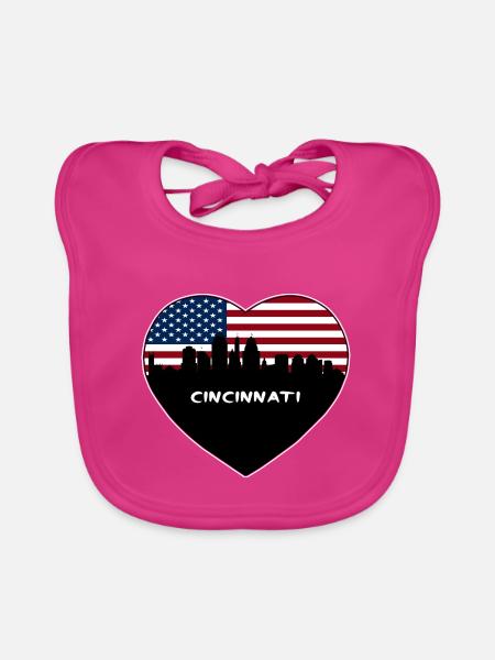 Cincinnati Ohio USA Flagge Skyline Reise Souvenir - Baby Bio-Lätzchen - Fuchsia - Vorne