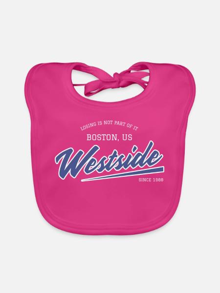 Westside Boston Retro Schriftzug - Baby Bio-Lätzchen - Fuchsia