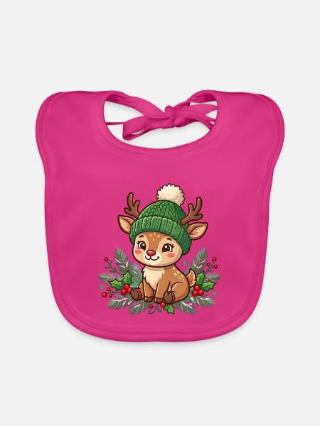 Gemütlicher Winterhirsch-Plush - Baby Bio-Lätzchen - Fuchsia