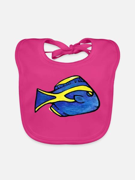 Blauer Kaiserfisch mit gelbem Streifen - Baby Bio-Lätzchen - Fuchsia - Vorne