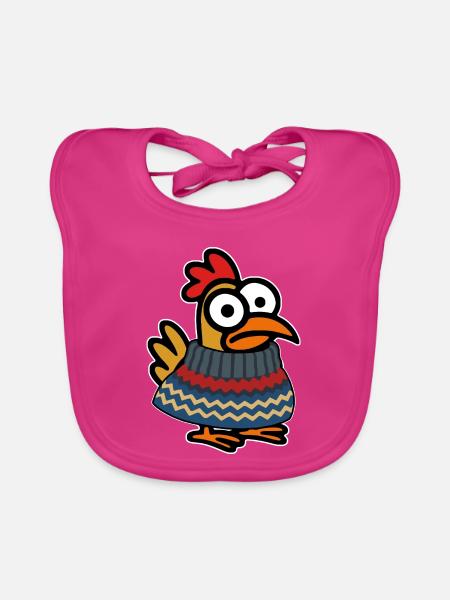 Niedliches Huhn mit Winterpullover - Baby Bio-Lätzchen - Fuchsia