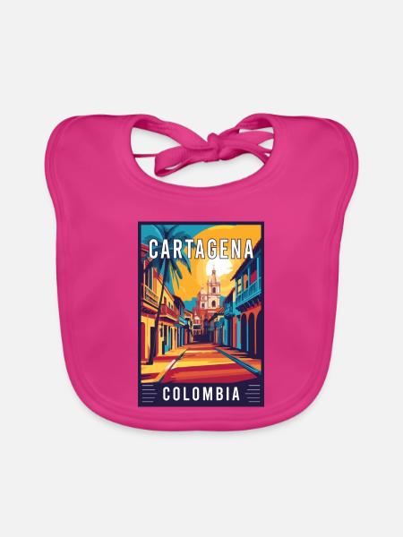 Erleben Sie den lebendigen Charme von Cartagena in Kolumbien - Baby Bio-Lätzchen - Fuchsia - Vorne
