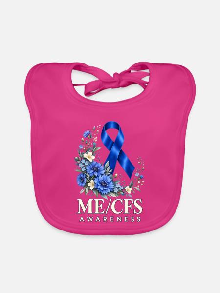 ME/CFS Awareness Blaue Schleife Blumen Solidarität - Baby Bio-Lätzchen - Fuchsia - Vorne