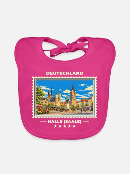 Deutschland Halle (Saale) Vintage Reisemarke - Baby Bio-Lätzchen - Fuchsia - Vorne