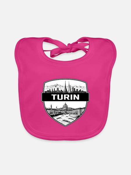 Turin, Italien Schildwappen Maulwurf Antonelliana Geschenk - Baby Bio-Lätzchen - Fuchsia - Vorne