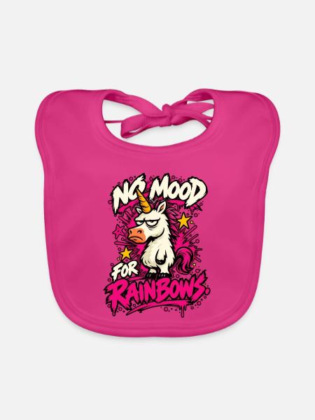 No Mood For Rainbows Lustiges Anti Einhorn Design - Baby Bio-Lätzchen - Fuchsia - Vorne