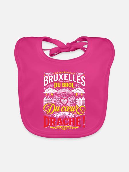 Brüssel: Brol, Herz und Bagger - Baby Bio-Lätzchen - Fuchsia