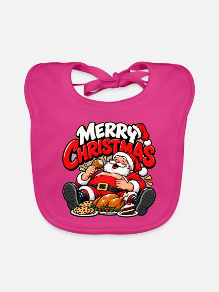 Merry Christmas – Lustiger Weihnachtsmann mit Fest - Baby Bio-Lätzchen - Fuchsia - Vorne