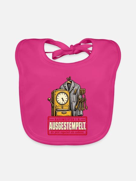 Ausgestempelt Hausmeister in Rente - Baby Bio-Lätzchen - Fuchsia - Vorne