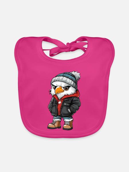 Adler mit Winterjacke und Mütze - Baby Bio-Lätzchen - Fuchsia - Vorne
