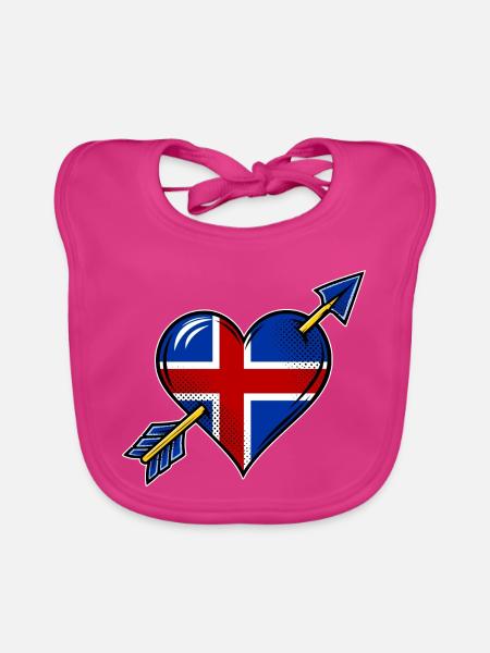 Island Flagge Herz mit Pfeil - Baby Bio-Lätzchen - Fuchsia