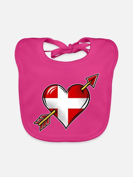 Dänemark Flagge Herz mit Pfeil - Baby Bio-Lätzchen - Fuchsia