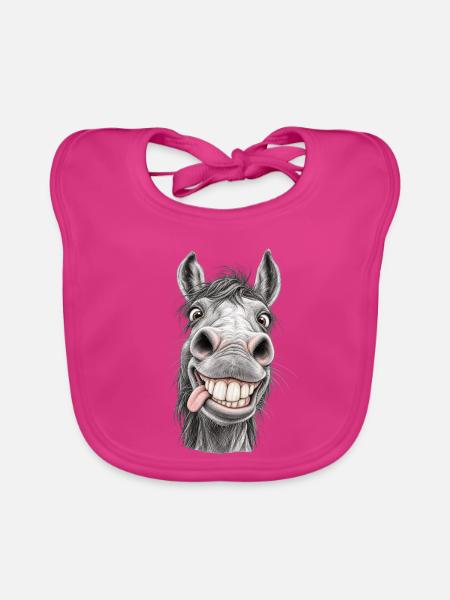 Lustiges Pferd mit einem breiten Lächeln - Baby Bio-Lätzchen - Fuchsia - Vorne