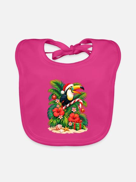 Festlicher Tukan im Paradies – tropisches Weihnachten - Baby Bio-Lätzchen - Fuchsia - Vorne