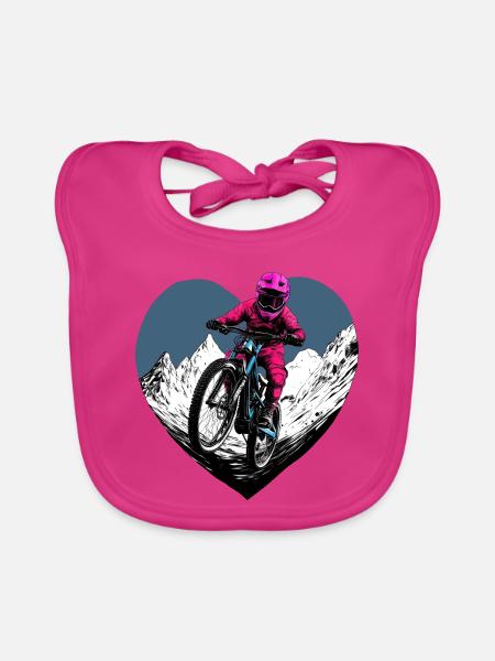 Love Bike / Mountainbiker Herz - Baby Bio-Lätzchen - Fuchsia - Vorne