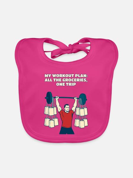 Mein Workout-Plan Alle Lebensmittel Ein Trip Lustig - Baby Bio-Lätzchen - Fuchsia - Vorne