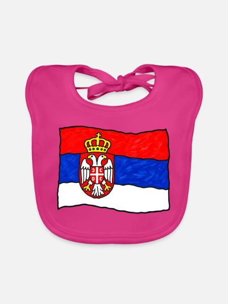 Serbische Flagge als Kinderzeichnung - Baby Bio-Lätzchen - Fuchsia - Vorne