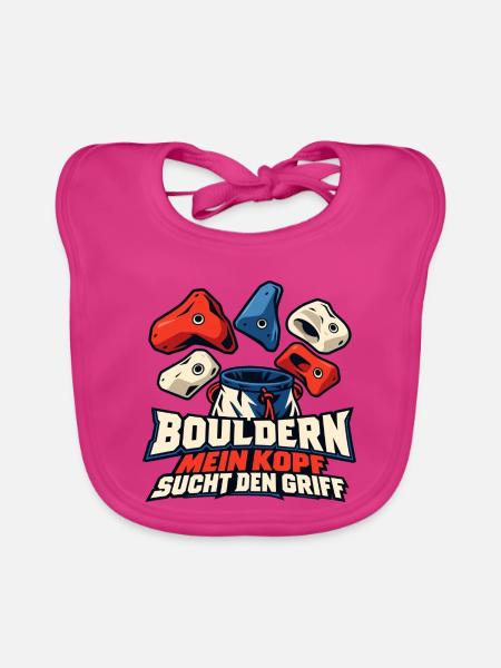 Bouldern – Mein Kopf sucht den Griff - Baby Bio-Lätzchen - Fuchsia - Vorne