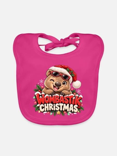 Wombastik Christmas Wombat mit Sonnenbrille - Baby Bio-Lätzchen - Fuchsia - Vorne