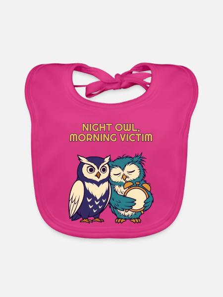 Nachteule Morgenopfer Lustige Eule - Baby Bio-Lätzchen - Fuchsia - Vorne