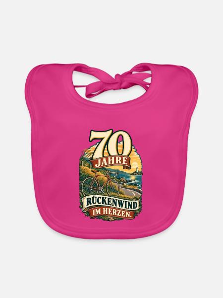 70 Jahre Rückenwind im Herzen - Baby Bio-Lätzchen - Fuchsia - Vorne