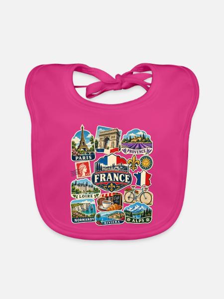 Frankreich Reisesticker - Baby Bio-Lätzchen - Fuchsia - Vorne