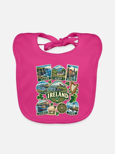 Irland Reisesticker - Baby Bio-Lätzchen - Fuchsia - Vorne