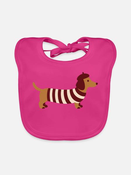 Niedliches französisches Dackel Weiner Dog-Beret Graphic T-Shirt - Baby Bio-Lätzchen - Fuchsia - Vorne