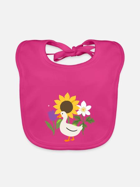 Ente Blumen Kinder Vogel Sonnenblume - Baby Bio-Lätzchen - Fuchsia - Vorne