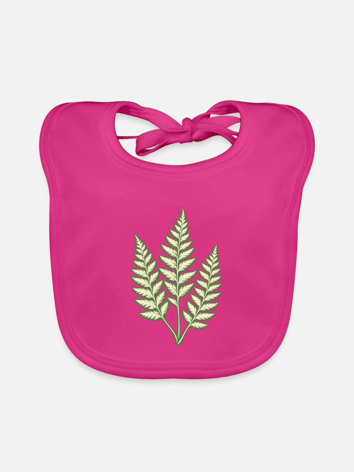 Farn im Linoleumschnitt - Baby Bio-Lätzchen - Fuchsia - Vorne
